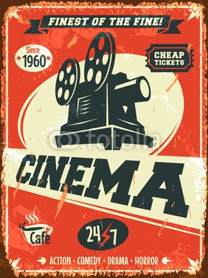 laralova, Grunge retro cinema poster. Vector illustration. (kino, posters, retro, jahrgang, grunge, theater, film, hollywood, vektor, abbildung, konzept, text, projektor, kamera, event, flieger, film, kratzen, festival, unterhaltung, rahmen, textur, produktion, defekt, tape, papier, beförderung, rostig, al)