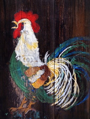 celeste clochard, coq (hahn, graffiti, abstrakt, holz, farbe, ausdruck, malen, grung)