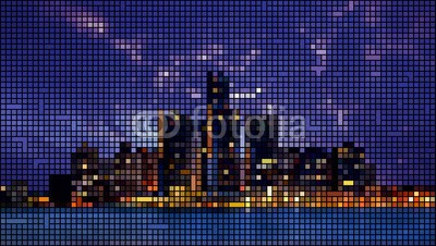 emeritus2010, Detroit skyline (detroit, skyline, mosaik, 2013, skyscraper, abstrakt, pop art, stadt, retro, muster, stadtlandschaft, retro, stadt, fenster, vektor, gebäude, bunt, abbildung, bild, gebäude, büro, blau, amerika, un)