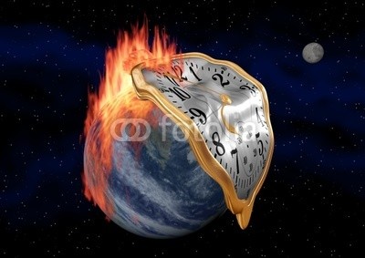 Paul Fleet, Time is running out. (zeit, aufpassen, raum, erdball, global, klima, wechseln, feuer, zergehen, schmelzend, flamme, anbrennen, nummern, uhren, kohle, umwelt, welt, zweiter, minuten, stunde, fach, fob, plane)