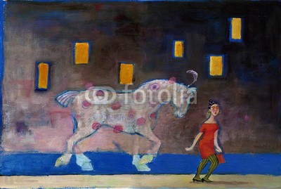 nuvolanevicata, horse (frau, pferd, wand, straße, spaziergang, spazieren, abend, fenster, beleuchtung, surreal, stolz, schönheit, stärke, intensität, malerei, kunst, werkstoff, traum, vorstellung, symbo)