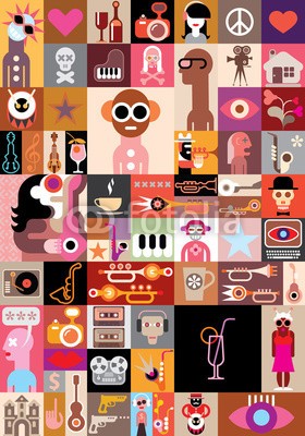 dan8, Art Collage (musik, vektor, cocktail, set, sammlung, entwerfen, gitarre, auge, blume, abstrakt, piano, portrait, gebäude, elemente, leute, grafik, saxophon, saxophon, instrumente, tapete, nahtlos, lippen, küssen, trompete, kunst, festival, mosaik, fliesen, ster)