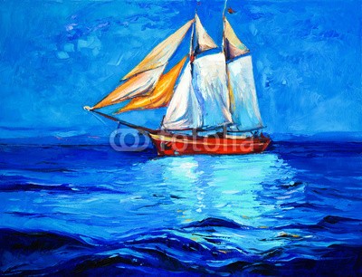 Boyan Dimitrov, Ship in ocean (abstrakt, acryl, kunst, künstler, kunstvoll, artwork, kulisse, backgrounds, strand, blau, boot, hell, bürste, canvas, farbe, bunt, sätze, kreativität, dekoration, entwerfen, zeichnung, fregatte, hafen, abbildung, abbild, impressionismus, landschaf)