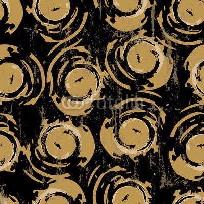 Kirsten Hinte, seamless background pattern, with circles and strokes, on black (abstrakt, kunst, backgrounds, hell, bürste, kreisförmig, kreis, deckung, entwerfen, punktieren, stoff, blume, floral, grafik, schmutzig, geometrisch, abbildung, tinte, interieur, papier, pop, posters, retro, runde, wiederholung, textil, muster)