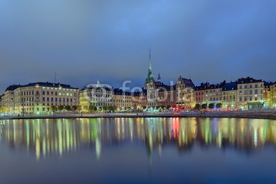 Blickfang, Gamla Stan Stockholm beleuchtet (hauptstadt, schweden, panorama, europa, historisch, architektur, touristisch, beleuchtet, nacht, spiegelung, wasse)