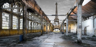 Giuseppe Porzani, Paesaggio di Parigi post apocalittico (paris, eiffelturm, flüchtiger blick, leerstehend, apokalypse, fabrik, gebäude, post, apokalyptisch, turm, stadt, eiffelturm, jahrgang, industrie, zerstörung, gewerblich, alt, ruine, gebäude, vergiessen, zerstört, gelagert, architektur, gefährlic)