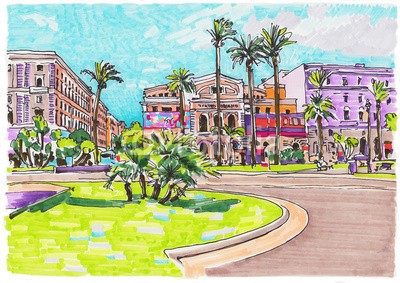 Kara-Kotsya, original marker painting of Rome Italy cityscape (architektur, kunst, artwork, gebäude, karte, katholisch, stadt, stadtlandschaft, handwerk, entwerfen, remis, zeichnung, europa, europäisch, äusseres, grafik, geschichtlich, urlaub, abbildung, italien, orientierungspunkt, kennzeichnung, monument)