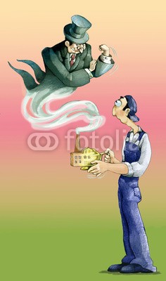 nuvolanevicata, the great illusion (konzept, ideen, surreal, fantasy, cartoons, spaß, komik, sarkasmus, men at work, existenzgründer, fabrik, hoffnung, job, business, illusion, mitarbeiter, verträge, arbeit, industri)