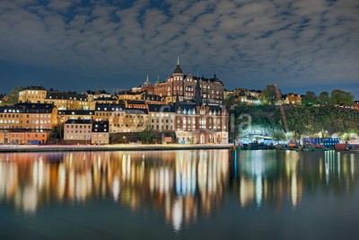 Blickfang, Gamla Stan Stockholm beleuchtet (hauptstadt, schweden, panorama, europa, historisch, architektur, touristisch, beleuchtet, nacht, spiegelung, wasser, stockholm, nordeurop)