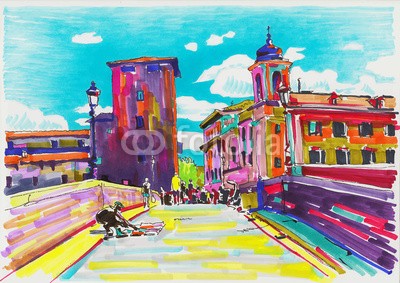 Kara-Kotsya, original marker painting of Rome Italy cityscape (original, kennzeichnung, zeichnung, malerei, berühmt, platz, roma, italien, kunst, artwork, kunstvoll, reisen, sketch, vektor, gebäude, orientierungspunkt, monuments, großartig, grafik, abbildung, architektur, stadt, tourismus, europa, urban)