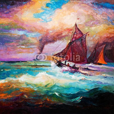 Boyan Dimitrov, Ship (abstrakt, acryl, kunst, künstler, kunstvoll, artwork, kulisse, backgrounds, strand, blau, boot, hell, bürste, canvas, farbe, bunt, sätze, kreativität, dekoration, entwerfen, zeichnung, fregatte, hafen, abbildung, abbild, impressionismus, landschaf)