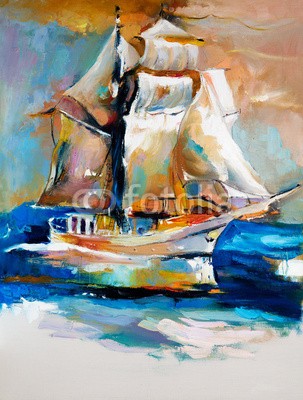 Boyan Dimitrov, Ship (abstrakt, acryl, kunst, künstler, kunstvoll, artwork, kulisse, backgrounds, strand, blau, boot, hell, bürste, canvas, farbe, bunt, sätze, kreativität, dekoration, entwerfen, zeichnung, fregatte, hafen, abbildung, abbild, impressionismus, landschaf)