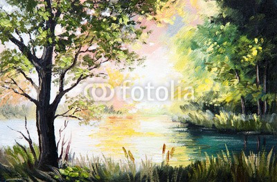 max5799, Oil painting landscape - lake in the forest (malerei, landschaft, öl, wald, see, schöner, herbst, natur, rivers, backgrounds, himmel, wasserfarben, canvas, wasser, baum, zeichnung, abstrakt, kunst, gras, holz, bild, abbildung, entwerfen, grün, schönheit, jahreszeit, bunt, blau, frühling, somme)