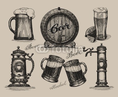 ~ Bitter ~, Beer set. Sketch elements for oktoberfest festival. Hand-drawn (bier, glas, sketch, mug, vektor, pint, zeichnung, gezeichnet, linie, trinken, fass, hand, gaststätte, ales, oktoberfest, kunst, alkohol, objekt, grafik, retro, deutsch, bavaria, stift, backgrounds, isoliert, scribble, bar, zeichen, urlaub, symbol, feie)