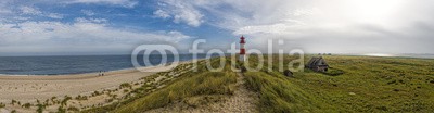 Blickfang, Panorama am Ellenbogen Sylt (blau, deutsch, reiseziel, insel, meer, sand, urlaub, touristisch, nordsee, sylt, wasser, panorama, welle, stranden, strandkorb, himmel, attraktion, europa, erholung, kur, norden, kult, leuchtturm, rot, hau)