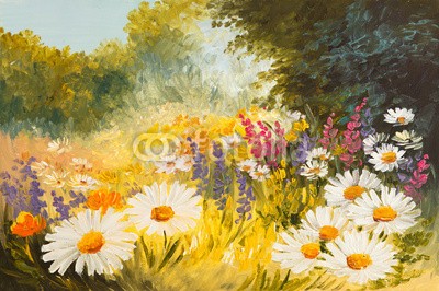max5799, Oil Painting - field of daisies. colorfull art drawing (öl, malerei, backgrounds, close-up, tapete, baum, dekoration, natürlich, grün, floral, weiß, rot, tage, blume, feld, orange, sommer, licht, canvas, zeichnung, wolken, gänseblümchen, abstrakt, kreativ, abbildung, flora, artwork, dekorativ, kuliss)