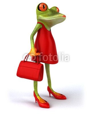 julien tromeur, Fun frog (tier, ökosystem, auge, frog, grün, natur, schleimig, klebrig, unke, zehe, tropisch, tropics, wildlife, 3d, abbildung, sexy, gestalten, modellieren, hooker, rot, garniert, schuh, stil, frau, lippenstift, tasche, handtasche, weiblich, attraktiv, hübsc)