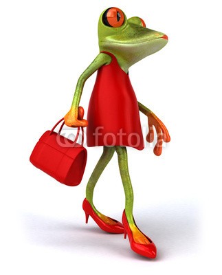 julien tromeur, Fun frog (tier, ökosystem, auge, frog, grün, natur, schleimig, klebrig, unke, zehe, tropisch, tropics, wildlife, 3d, abbildung, sexy, gestalten, modellieren, hooker, rot, garniert, schuh, stil, frau, lippenstift, tasche, handtasche, weiblich, attraktiv, hübsc)