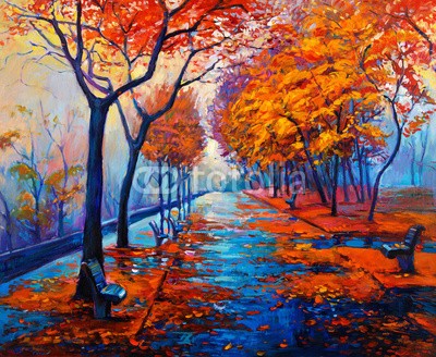 Boyan Dimitrov, Autumn landscape (herbst, park, natur, landschaft, kunst, backgrounds, abbildung, baum, jahreszeit, artwork, wasser, zeichnung, wald, kunstvoll, bunt, himmel, schöner, draußen, gras, öl, blau, entwerfen, malen, bild, abstrakt, grün, staat, gelb, canvas, acryl, tapet)