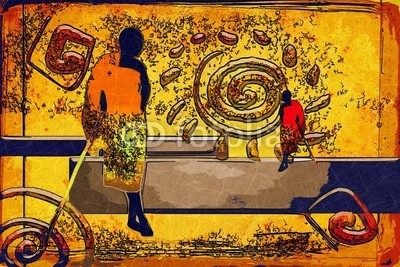 maxtor777, Africa retro vintage style (afrika, afrikanisch, kultur, dekorativ, ethnisch, exotisch, leute, traditionell, reisen, wildlife, kunst, schwarz, dekoration, zeichnung, flora, rahmen, hütte, abbildung, landschaft, life, einheimisches, natürlich, natur, platz, savanne, stil, tourismu)