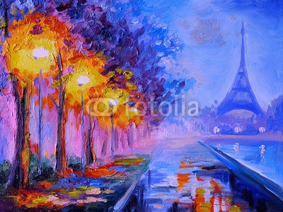 max5799, Oil painting of  eiffel tower, france, art work (öl, malerei, kunst, paris, eiffelturm, turm, frankreich, licht, stadt, architektur, monuments, reisen, nacht, himmel, gebäude, orientierungspunkt, europa, neu, französisch, blau, jahre, bunt, landschaft, abenddämmerung, romantisch, tour, tourismu)