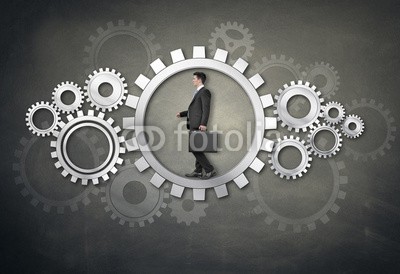 Coloures-pic, Businessman walking in wheel (mann, karriere, business, working, job, work, spannung, alltag, räder, zahnrad, dienstleistungen, sklave, zahnrad, aktiv, beschäftigen, energie, erfolg, herausforderung, laufen, schaltung, men at work, kräfte, motivation, hamster, zeit, konzep)