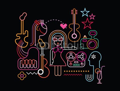 dan8, Music party (musik, party, cocktail, neon, licht, neon, leuchtreklame, nacht, nightclub, vektor, musikalisch, frau, gitarre, band, konzert, piano, blockflöten, kamera, stern, herz, blume, silhouette, kunst, abstrakt, pop, anfeuern, fröhlich, spassig, event, clubbin)
