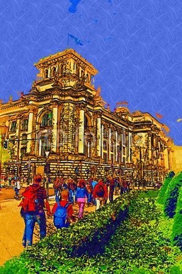 maxtor777, Berlin art design illustration (abstrakt, architektur, kunst, backgrounds, berlin, hell, stadtlandschaft, ausschnitt, pfad, verfärbt, bunt, kreativität, europa, deutsch, grunge, abbildung, tinte, orientierungspunkt, monuments, malen, panoramisch, papier, skyline, platsch, spritze)