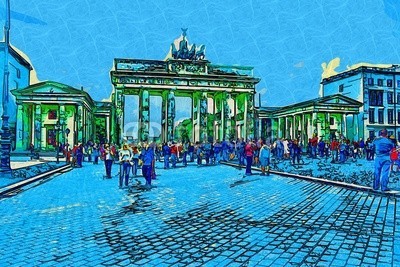 maxtor777, Berlin art design illustration (abstrakt, architektur, kunst, backgrounds, berlin, hell, stadtlandschaft, ausschnitt, pfad, verfärbt, bunt, kreativität, europa, deutsch, grunge, abbildung, tinte, orientierungspunkt, monuments, malen, panoramisch, papier, skyline, platsch, spritze)