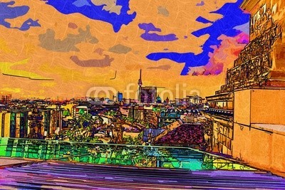 maxtor777, Berlin art design illustration (abstrakt, architektur, kunst, backgrounds, berlin, hell, stadtlandschaft, ausschnitt, pfad, verfärbt, bunt, kreativität, europa, deutsch, grunge, abbildung, tinte, orientierungspunkt, monuments, malen, panoramisch, papier, skyline, platsch, spritze)