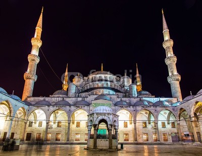 Leonid Andronov, Sultan Ahmet Mosque (Blue Mosque) in Istanbul - Turkey (moschee, istanbul, blau, türkei, sultan, berühmt, nacht, architektur, tourismus, abenddämmerung, arabisch, islam, kultur, gebäude, religion, minarett, orientierungspunkt, reisen, platz, mitte, kuppel, türkisch, ottoman, historisch, asiatisch, monument)