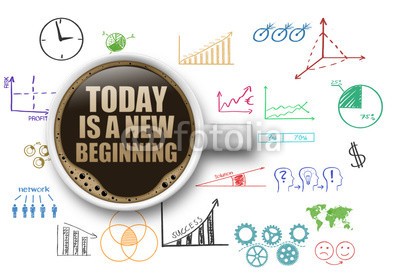 Coloures-pic, Today is a new beginning (life, neu, anfang, start, erfolg, way, karriere, wechseln, heute, neues leben, job, business, traum, fröhlichkeit, anfangen, zeit, auslese, entscheidung, option, anfang, zeichen, reisen, hoffnung, work, bewegung, fußballtor, familie, konzep)