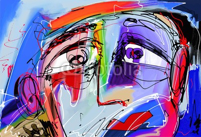 Kara-Kotsya, abstract digital painting of human face (abstrakt, digitales, malerei, menschlich, gesicht, bunt, sätze, altersgenosse, modern, kunst, entwerfen, interieur, dekoration, vektor, abbildung, original, expressionismus, hintergrund, mann, person, kreativ, individuell, inspiration, artwork, vorstellun)