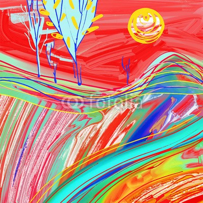 Kara-Kotsya, digital painting of red sunset landscape (digitales, malerei, rot, kreativ, artwork, inspiration, vektor, abbildung, original, modern, impressionismus, sonnenuntergänge, abstrakt, sunlight, baum, acryl, natürlich, tropisch, herbst, sommer, canvas, zeichnung, malen, sonne, entwerfen, verfärb)