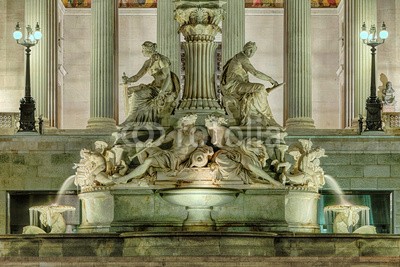 Blickfang, Pallas Athene Brunnen Parlament Wien (wien, österreich, europa, sehenswürdigkeit, architektonisch, geschichtlich, stadtlandschaft, reiseziel, urlaub, historisch, gebäude, orientierungspunkt, brunnen, parlament, nacht, beleuchte)