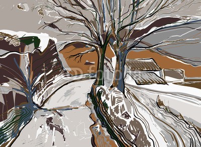 Kara-Kotsya, digital painting of winter landscape (kunst, draußen, baum, kalt, handwerk, medien, modern art, digitale kunst, urbano, altersgenosse, aussen, grafik, canvas, zeichnung, abstrakt, jahreszeit, farbenskala, abbildung, kreativität, exhibition, artwork, dekorativ, textur, impressionismu)