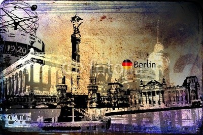 maxtor777, Berlin art design illustration (abstrakt, architektur, kunst, backgrounds, berlin, hell, stadtlandschaft, ausschnitt, pfad, verfärbt, bunt, kreativität, europa, deutsch, grunge, abbildung, tinte, orientierungspunkt, monuments, malen, panoramisch, papier, skyline, platsch, spritze)