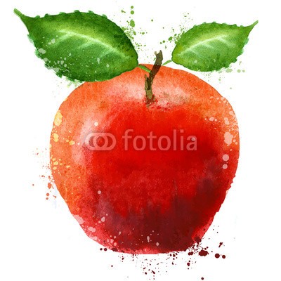 ~ Bitter ~, ripe apple logo design template. food or fruit icon. (reif, apfel, firmenlogo, entwerfen, vorlage, essen, obst, icon, wasserfarben, schule, malerei, gesundheit, vegetarisch, lunch, künstler, close-up, nass, dekoration, verschmutzt, natürlich, süss, rot, diät, organisch, leaf, zeichnung, malen, gemüs)