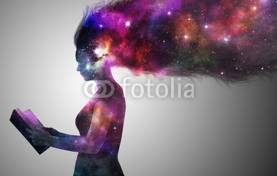 kevron2001, Universe woman (raum, galaxies, universum, surreal, haare, licht, dunkel, nacht, himmel, fernrohr, nebel, frau, mädchen, bücher, silhouette, konzept, stern, kosmos, kräfte, lesen, studieren, geist, vorstellun)