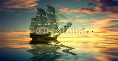 F@natka, Sailboat against beautiful sunset landscape (tier, backgrounds, schöner, vögel, blau, boot, hell, cartoons, himmlisch, wolken, dunkel, abend, glühen, horizont, abbildung, licht, lonely, mondschein, morgens, geheimnisvoll, natur, nacht, ozean, besinnung, rivers, segelboot, sailing, segel, mee)