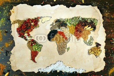 Africa Studio, Map of world made from different kinds of spices (welt, gemacht, different, arten, gewürz, hölzern, backgrounds, afrika, anis, kunst, basilikum, close-up, bunt, kontinent, kochkunst, kreuzkümmel, striegeln, getrocknete, europa, essen, global, foodie, grün, gruppe, handgemacht, kraut, indien, industri)