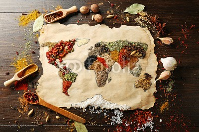 Africa Studio, Map of world made from different kinds of spices (afrika, anis, kunst, backgrounds, basilikum, close-up, bunt, kontinent, kochkunst, kreuzkümmel, striegeln, different, getrocknete, europa, essen, global, foodie, grün, gruppe, handgemacht, kraut, indien, industrie, zutaten, arten, arten, gemacht, kart)