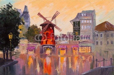 max5799, Oil painting cityscape - Moulin rouge, Paris, France (kabarett, malerei, paris, frankreich, wasserfarben, öl, berühmt, abstrakt, abbildung, impressionismus, kunst, café, artwork, rot, hotel, backgrounds, alt, tourismus, kunstvoll, uralt, europa, sightseeing, zeichnung, straße, französisch, dach, entwerfe)