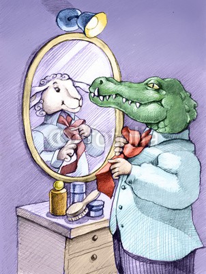 nuvolanevicata, hypocrite (gewissen, krokodile, schaf, spiegel, krawatte, psychologisch, abbildung, glaube, gesellschaft, gefährlich, ego, analyse, räuber, verstecken, identität, konzept, surreal, fantasy, charakter, cartoons, sarkasmu)