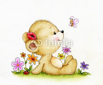 ciumac, Cute Teddy bear and butterfly (spassig, bär, süss, kunstvoll, schöner, karte, cartoons, kind, farbe, kunst, hübsch, zeichnung, gezeichnet, spaß, geschenk, begrüssung, hand, teddy, abbildung, liebe, bemalt, stift, postkarte, geburtstag, kinder spielzeug, baby, blume, schmetterlin)