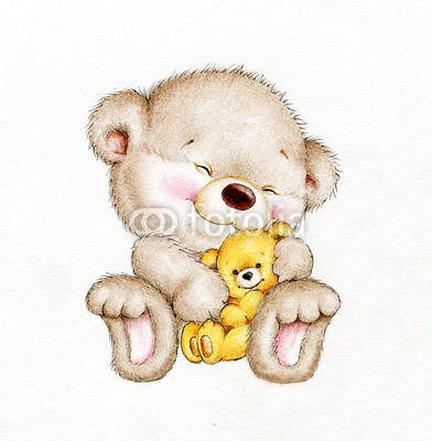 ciumac, Teddy bear with baby bear (süss, kunstvoll, schöner, karte, cartoons, kind, farbe, kunst, hübsch, zeichnung, gezeichnet, spaß, geschenk, begrüssung, hand, hübsch, urlaub, freudig, abbildung, little, kinder spielzeug, kinderzimmer, bemalt, stift, postkarte, knuddeln, allei)