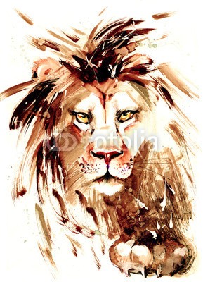 okalinichenko, lion (löwe, stark, schlau, könige, biest, tier, malerei, afrika, wild, fleischfresser, pelz, gesicht, mähne, wildlife, kunst, gefahr, kopf, katzen, säugetier, katze, männlich, tierpark, abbild, safarie, abbildung, large, hoheitsvoll, kräfte, stärk)