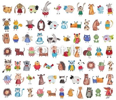 evarin20, Mega collection of cartoon pets (komisch, cartoons, charakter, karikatur, märchen, figuren, zeichnung, wasserfarben, acryl, über, weiß, schlau, bild, haustier, katze, spassig, karte, artwork, kunstvoll, work, freudig, hund, rentier, hase, hase, vögel, biene, schaf, kraken, maus, fuch)