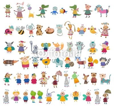evarin20, Mega collection of cartoon pets (komisch, cartoons, charakter, karikatur, märchen, figuren, über, weiß, schlau, bild, haustier, katze, spassig, karte, freudig, hund, rentier, hase, hase, vögel, biene, schaf, kraken, maus, fuchs, eulen, pferd, pinguin, elefant, fliege, marienkäfe)