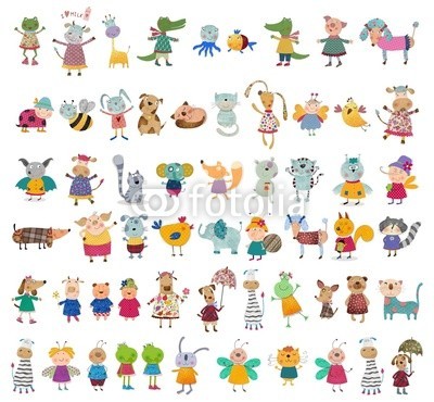 evarin20, Mega collection of cartoon pets (komisch, cartoons, charakter, karikatur, märchen, figuren, über, weiß, schlau, bild, haustier, katze, spassig, karte, freudig, hund, rentier, hase, hase, vögel, biene, schaf, kraken, maus, fuchs, eulen, pferd, pinguin, elefant, fliege, marienkäfe)